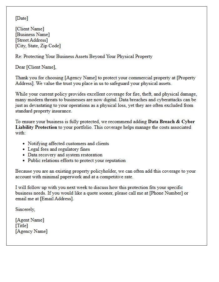 Commercial Property Data Breach Protection Cross-Sell Letter