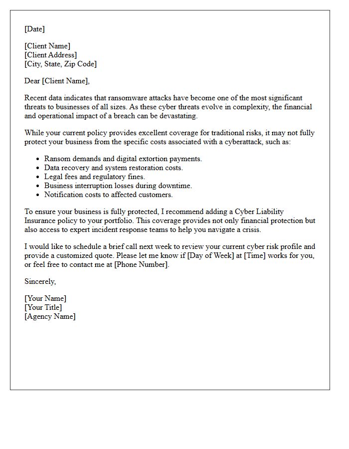 Ransomware Threat and Cyber Liability Insurance Cross-Sell Letter