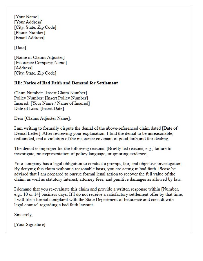 Unreasonable Claim Denial Bad Faith Demand Letter