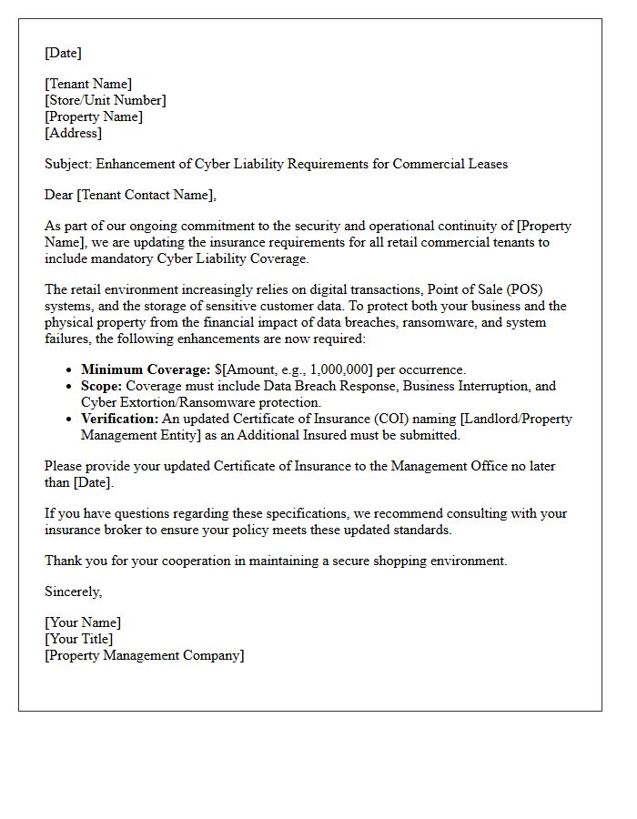 Retail Commercial Property Cyber Liability Enhancement Letter