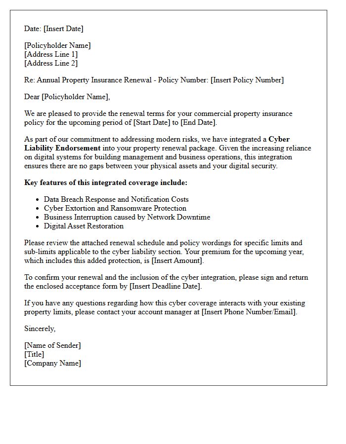 Annual Property Renewal Cyber Liability Integration Letter
