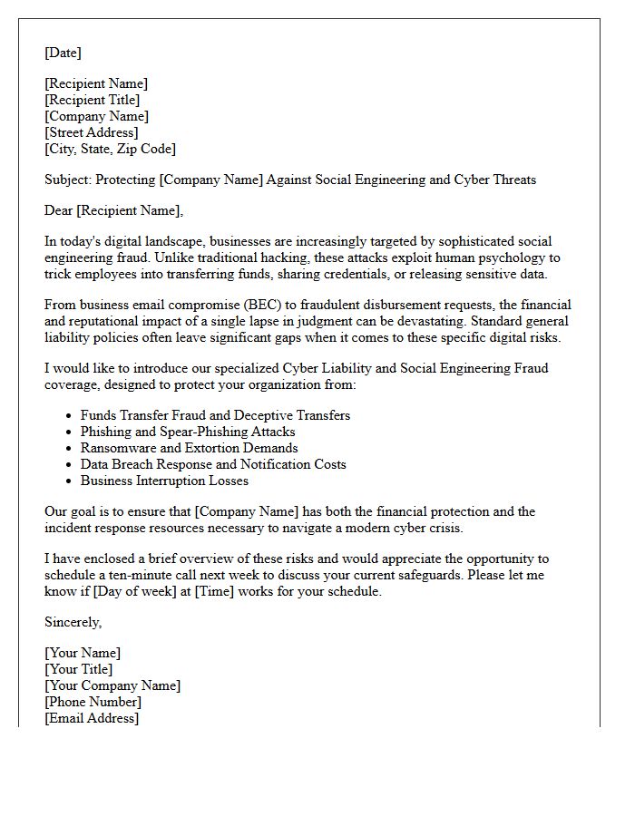 Social Engineering Fraud and Cyber Liability Introduction Letter