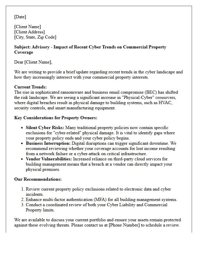 Recent Cyber Trends and Commercial Property Client Advisory Letter
