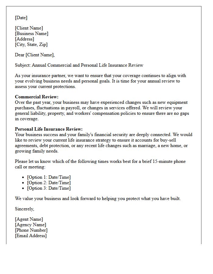 Annual Commercial Review and Personal Life Insurance Letter