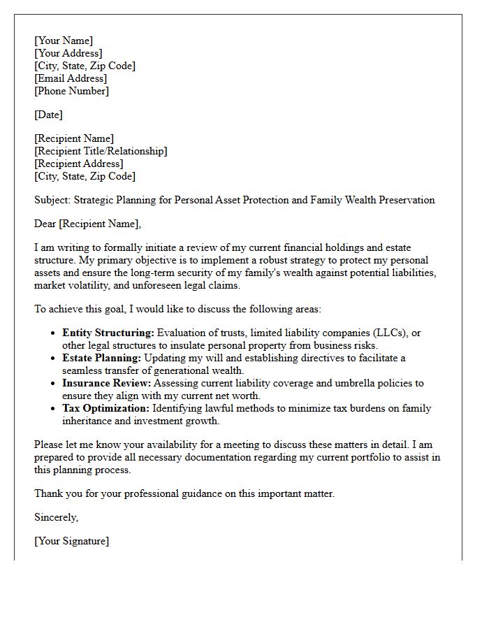 Protecting Your Personal Assets and Family Wealth Letter