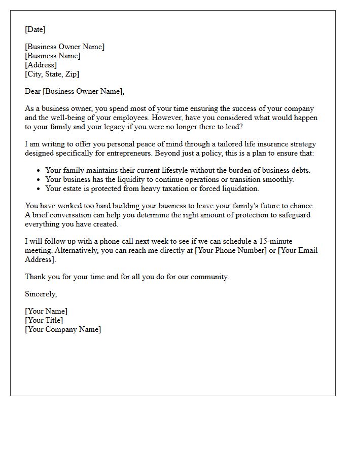 Business Owner Personal Peace of Mind Life Insurance Letter