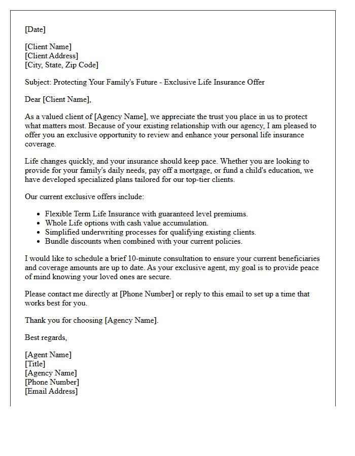 Exclusive Agency Client Personal Life Insurance Offer Letter