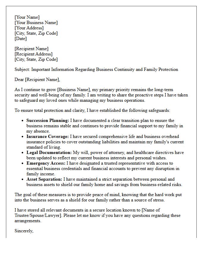 Safeguarding Your Loved Ones While Running Your Business Letter