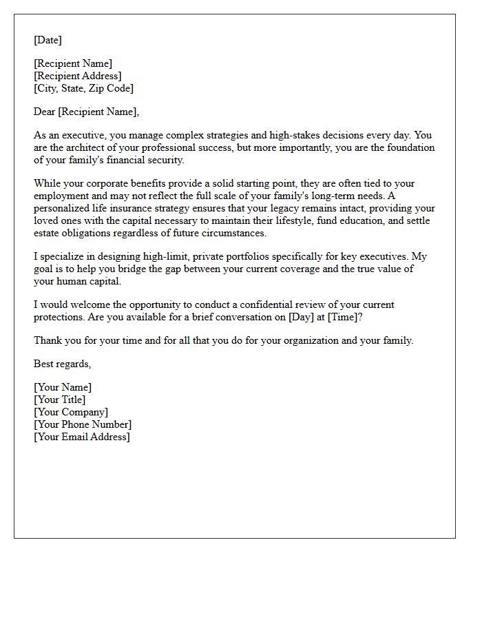 Key Executive to Family Provider Personal Life Insurance Letter