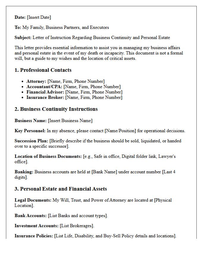 Business Continuity and Personal Estate Planning Life Letter