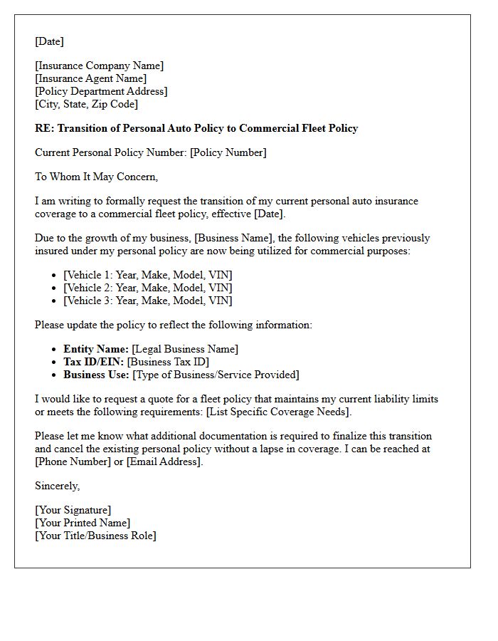 Personal Auto To Commercial Fleet Transition Letter