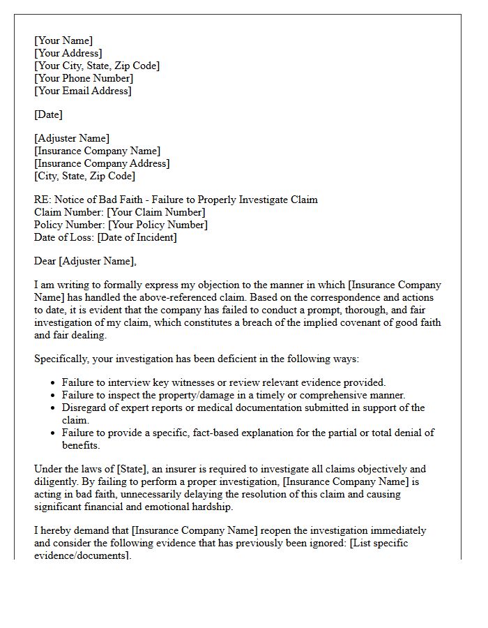 Failure To Properly Investigate Claim Bad Faith Demand Letter