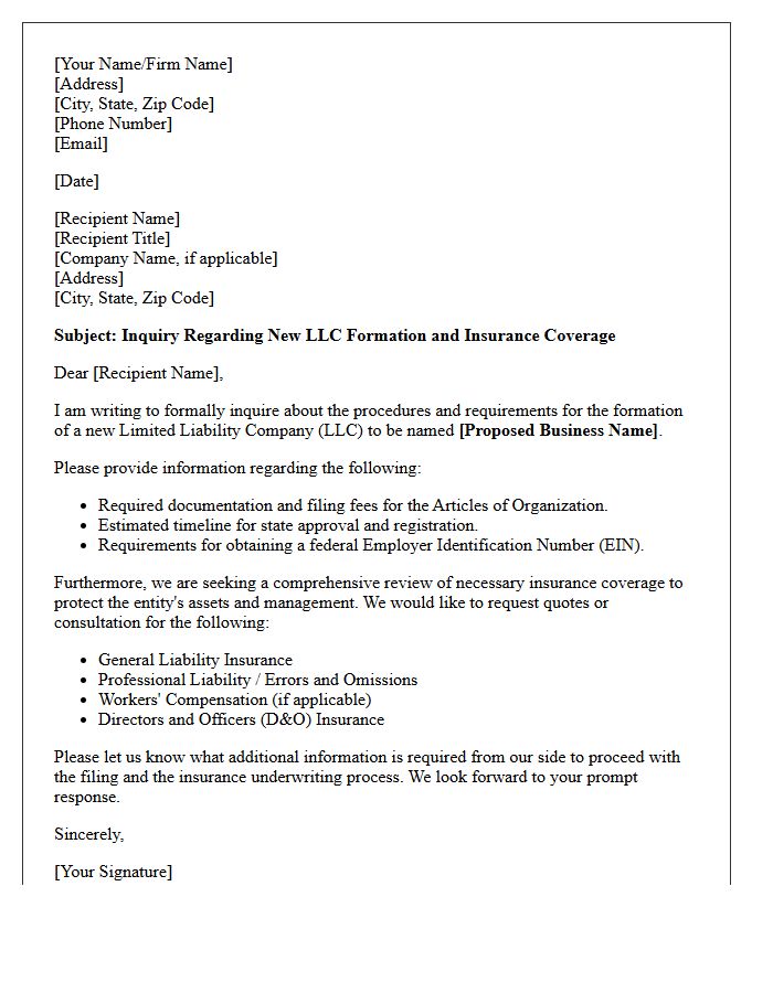 New LLC Formation Inquiry And Coverage Letter