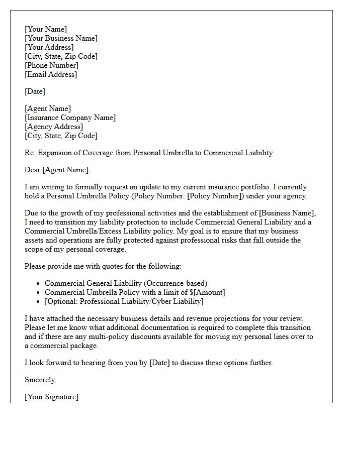 Personal Umbrella To Commercial Liability Expansion Letter