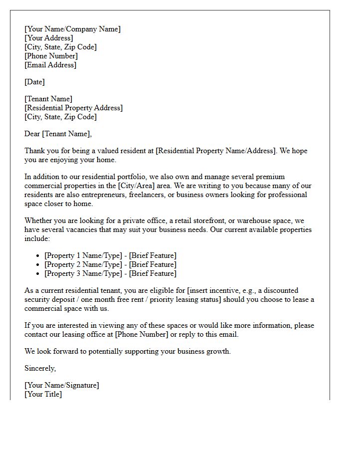 Residential Landlord Commercial Property Cross-Sell Letter