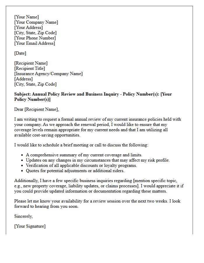 Annual Policy Review And Business Inquiry Letter