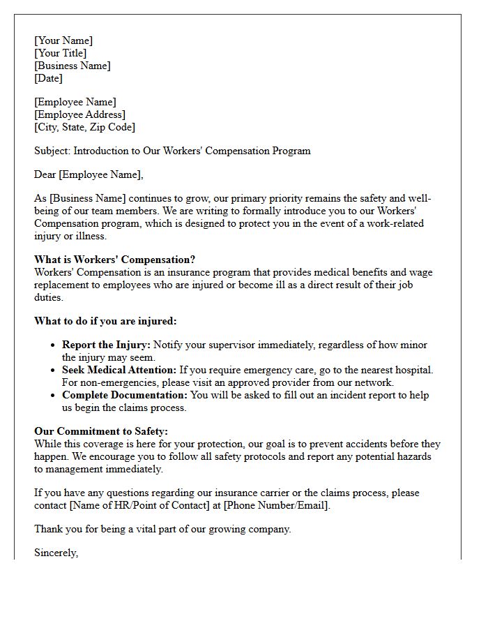 Growing Business Workers Compensation Introduction Letter