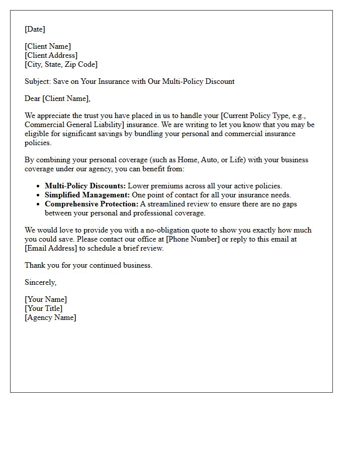 Personal And Commercial Lines Bundling Discount Letter