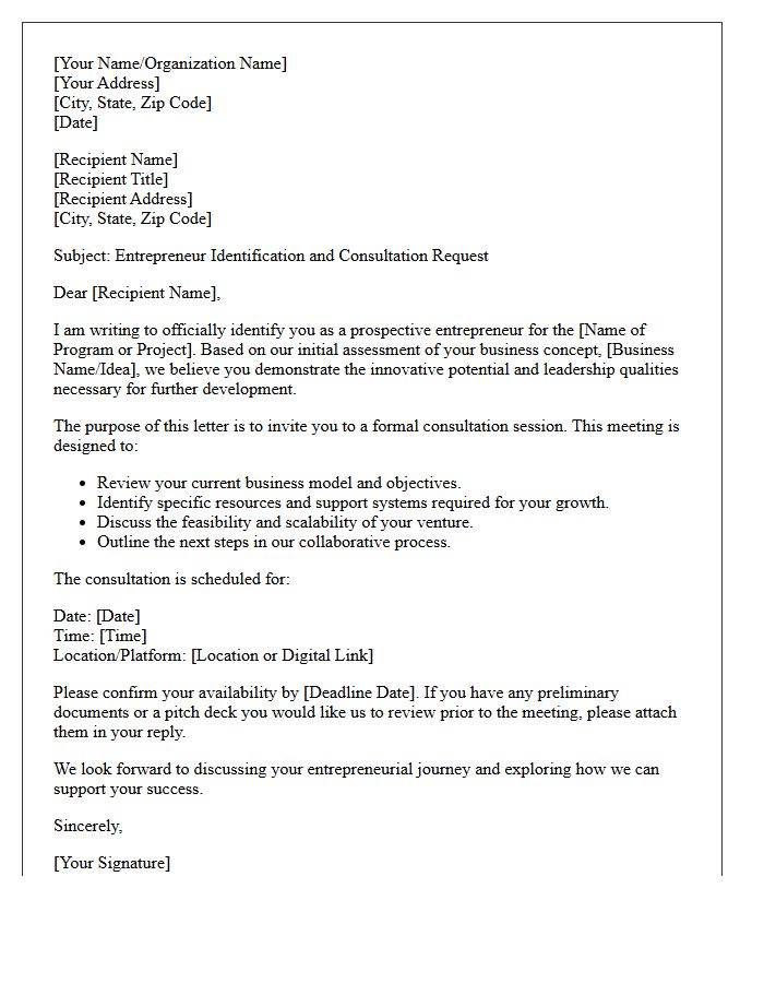 Entrepreneur Identification And Consultation Letter