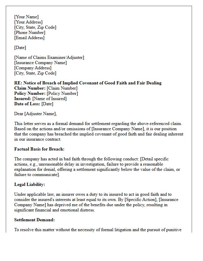 Breach Of Implied Covenant Bad Faith Settlement Demand Letter