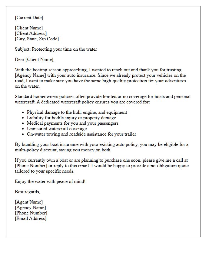 Personal Auto Client Watercraft Cross-Sell Letter