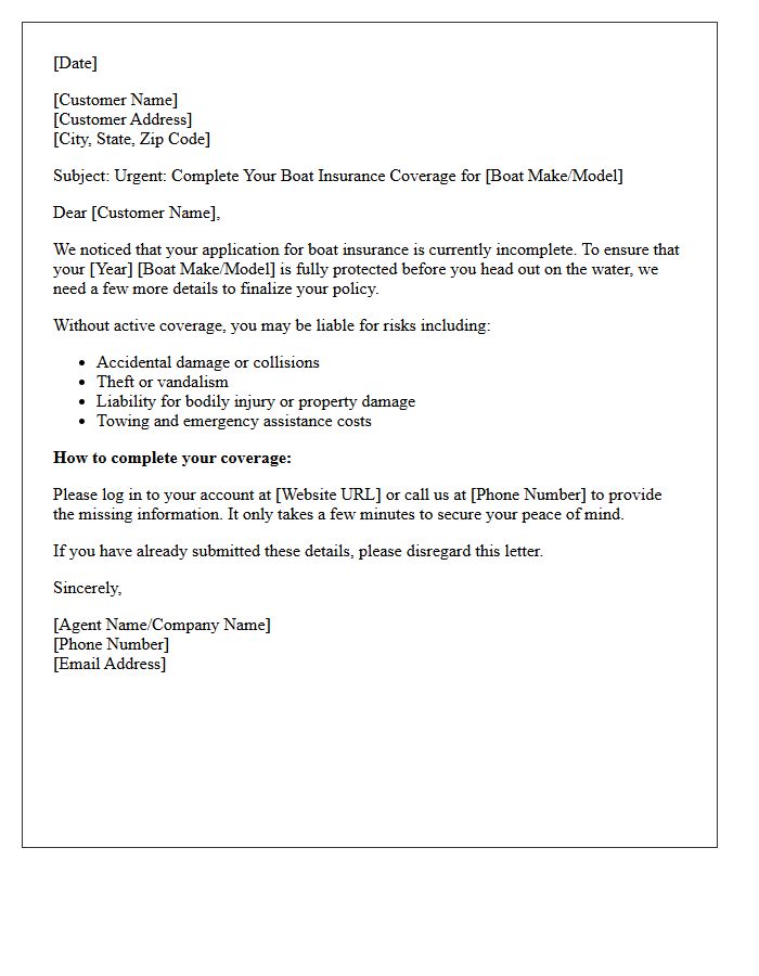 Complete Your Coverage Boat Insurance Letter