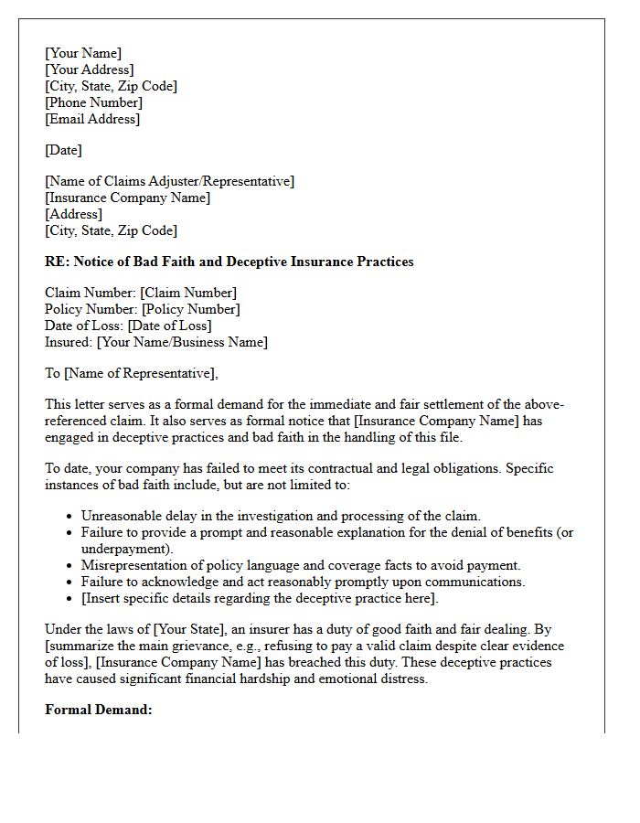 Deceptive Insurance Practices Bad Faith Demand Letter