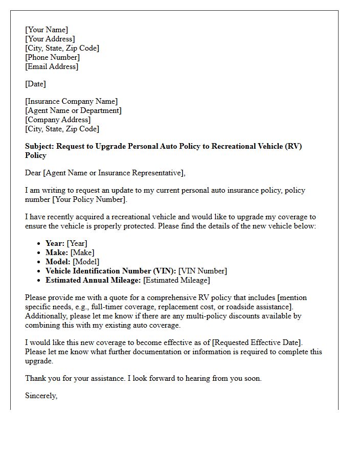 Personal Auto to Recreational Vehicle Upgrade Letter