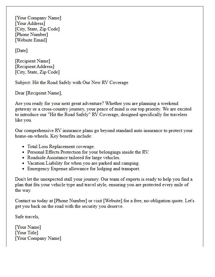 Hit the Road Safely RV Coverage Introductory Letter