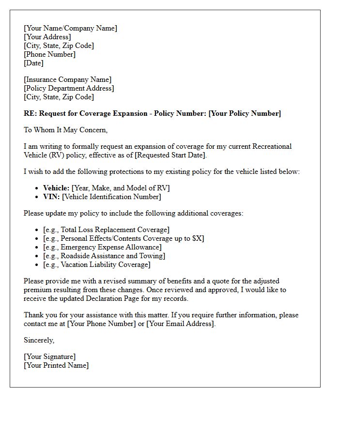 Recreational Vehicle Coverage Expansion Letter