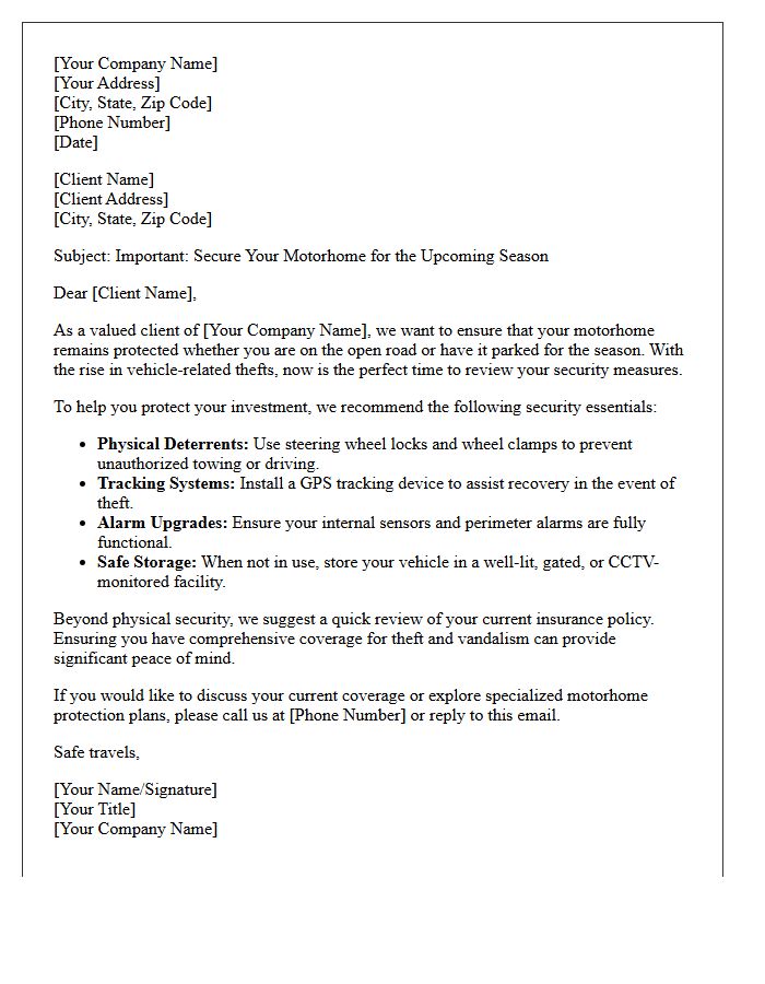 Secure Your Motorhome Auto Client Outreach Letter