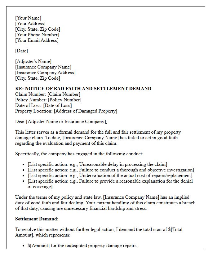 First Party Property Damage Bad Faith Settlement Letter