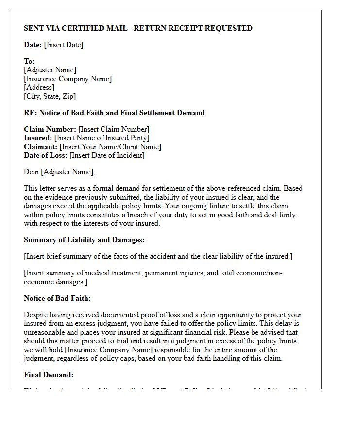 Third Party Liability Bad Faith Settlement Demand Letter
