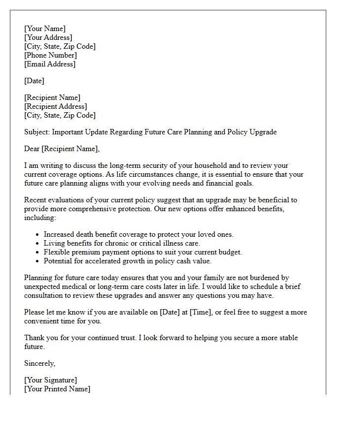 Future Care Planning And Life Insurance Upgrade Letter
