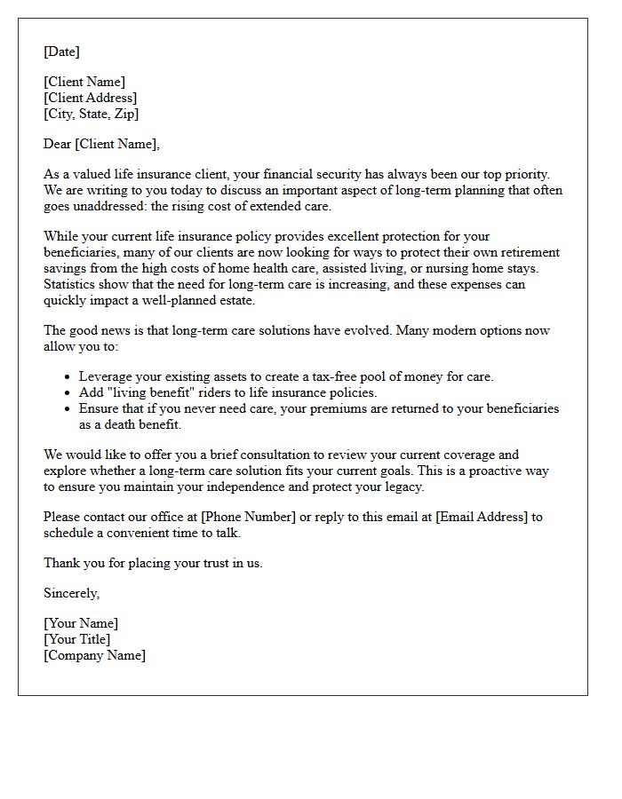 Long Term Care Solutions For Valued Life Insurance Clients Letter