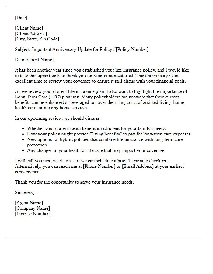 Life Insurance Policy Anniversary And Long Term Care Letter