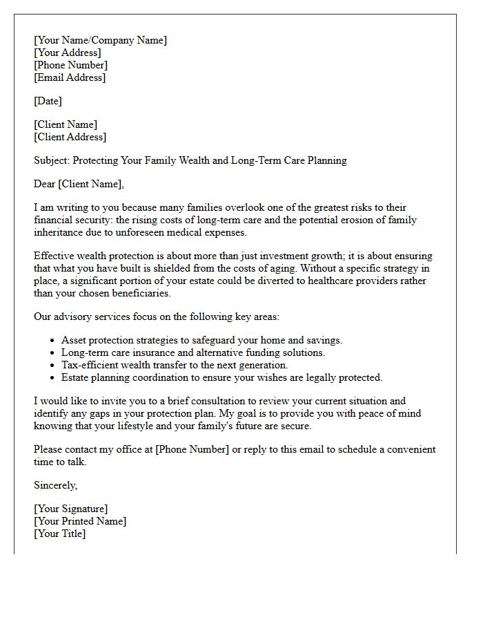 Family Wealth Protection And Long Term Care Advisory Letter