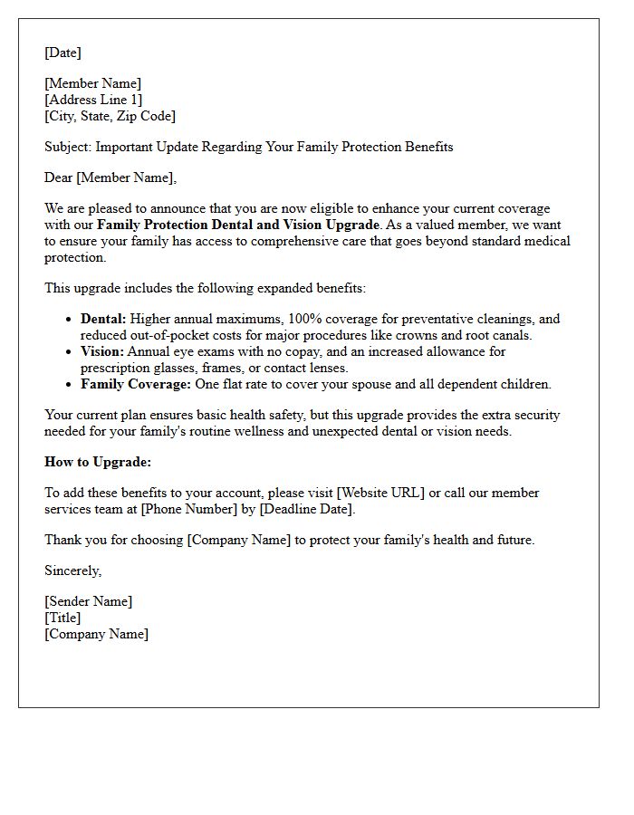 Family Protection Dental and Vision Upgrade Letter