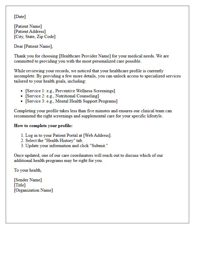 Complete Your Healthcare Profile Cross-Sell Letter