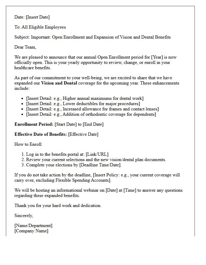 Open Enrollment Vision and Dental Expansion Letter