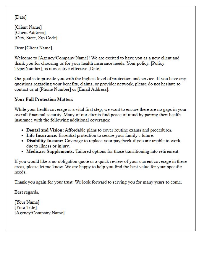 New Health Client Welcome and Cross-Sell Letter