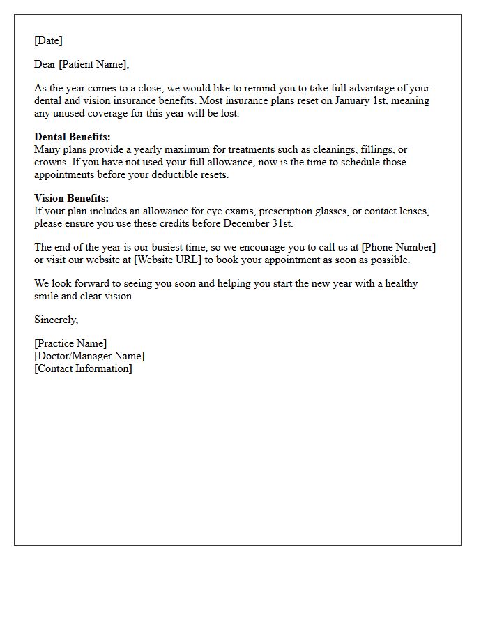 End of Year Dental and Vision Benefits Letter