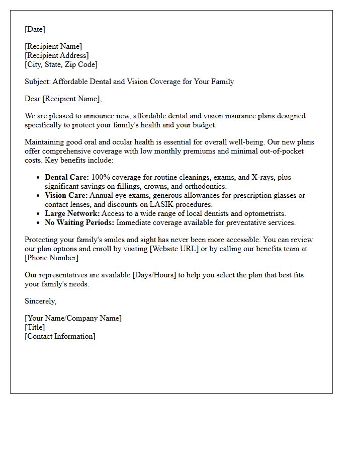 Affordable Family Dental and Vision Coverage Letter