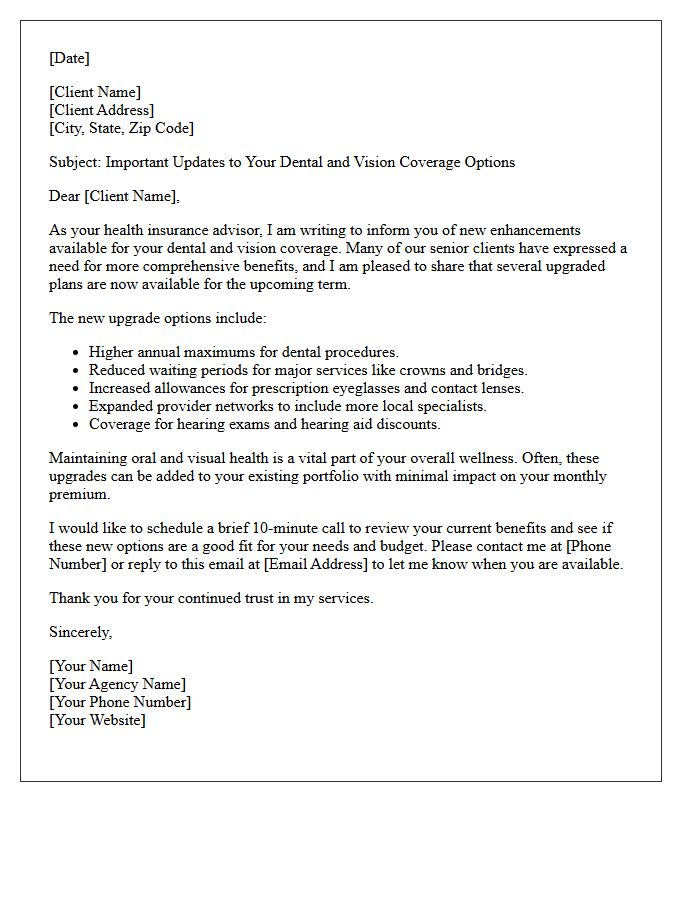 Senior Health Client Dental and Vision Upgrade Letter