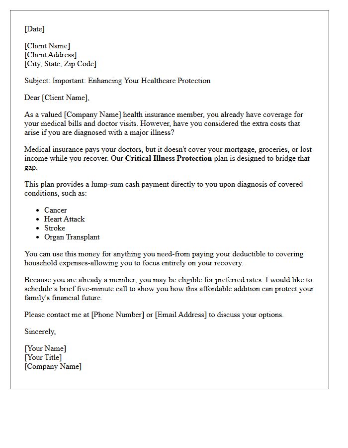 Health Insurance Client Critical Illness Cross-Sell Letter