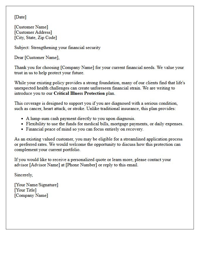 Financial Protection and Critical Illness Cross-Sell Letter