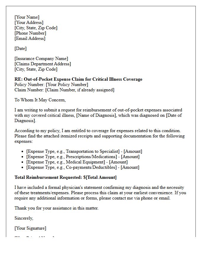 Out of Pocket Expenses Critical Illness Coverage Letter