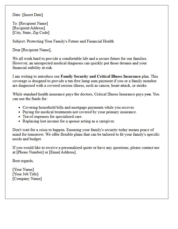 Family Security and Critical Illness Insurance Letter