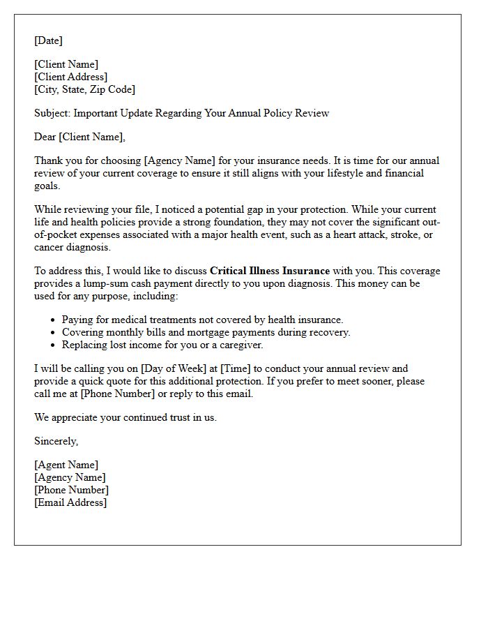 Annual Policy Review Critical Illness Cross-Sell Letter