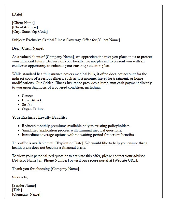 Existing Client Critical Illness Exclusive Offer Letter